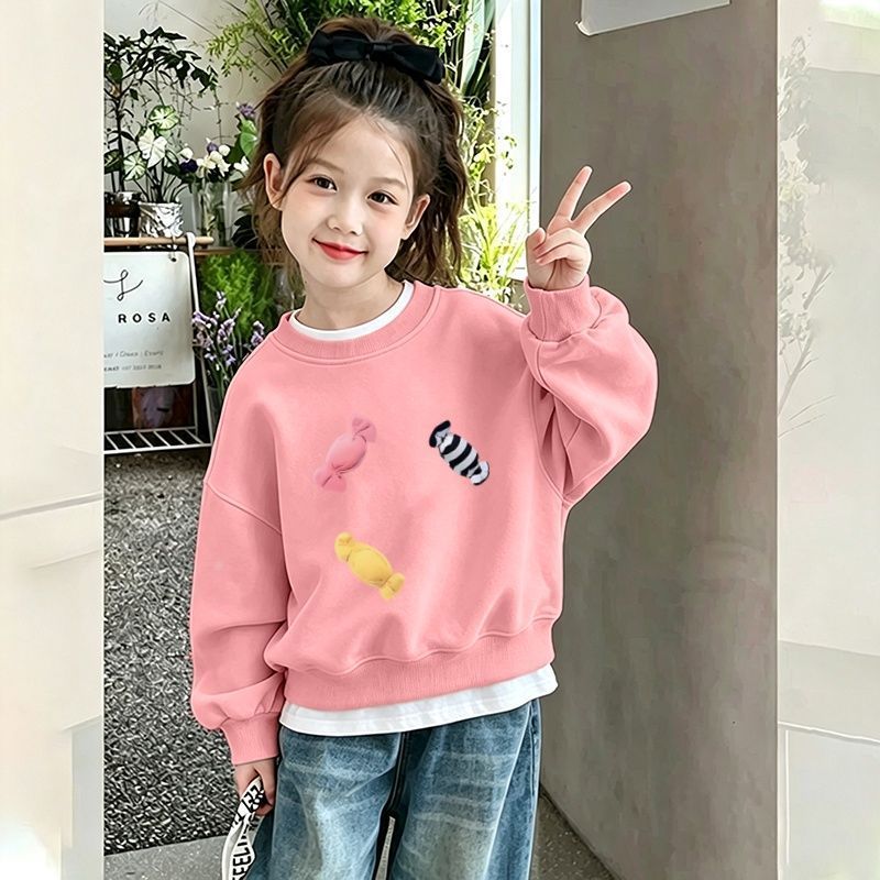 女童春秋100%棉圆领宽松卫衣