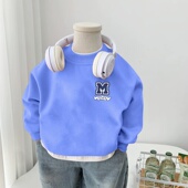 男孩长袖 清新帅气儿童假两件上衣2025春秋装 新款 男童卫衣春季