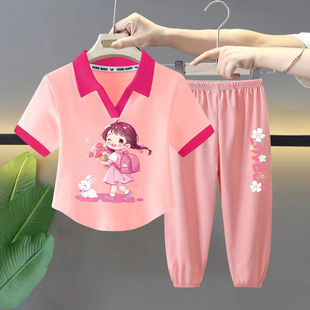 女童运动套装夏季2025新款夏日穿搭时髦洋气网红女孩长裤短袖套装