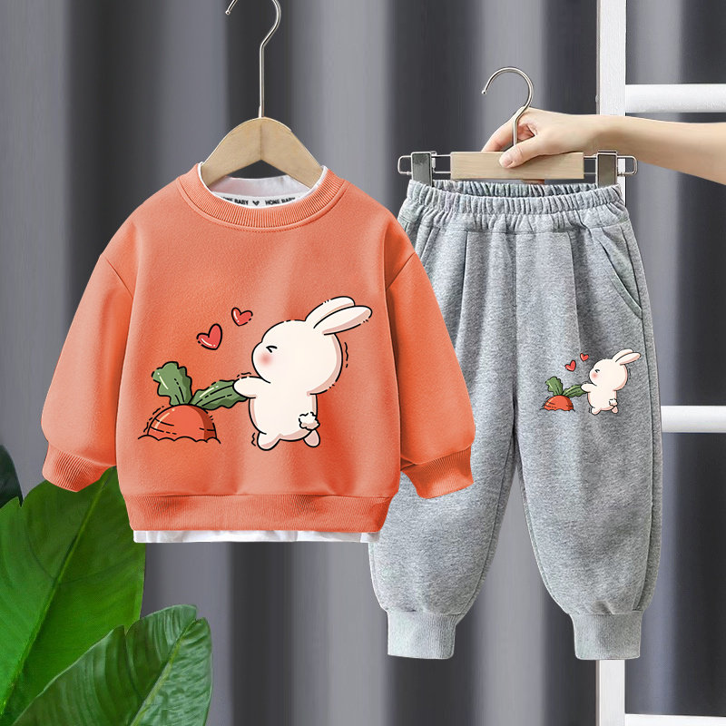 女童春秋假两件圆领卫衣套装女宝宝超萌可爱时尚长裤华棉两件套