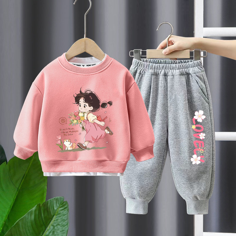 女童卫衣套装春秋装2025新款休闲运动儿童装时髦洋气宝宝秋季衣服