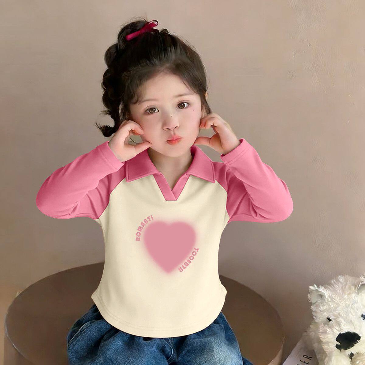 女童春秋款2026新款儿童洋气时髦polo领上衣小女孩春秋季长袖T恤