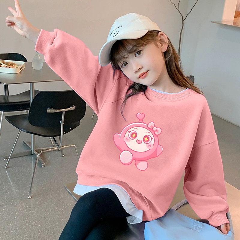 女童春秋卫衣2024新款中大童春季洋气假两件上衣儿童春装宽松衣服