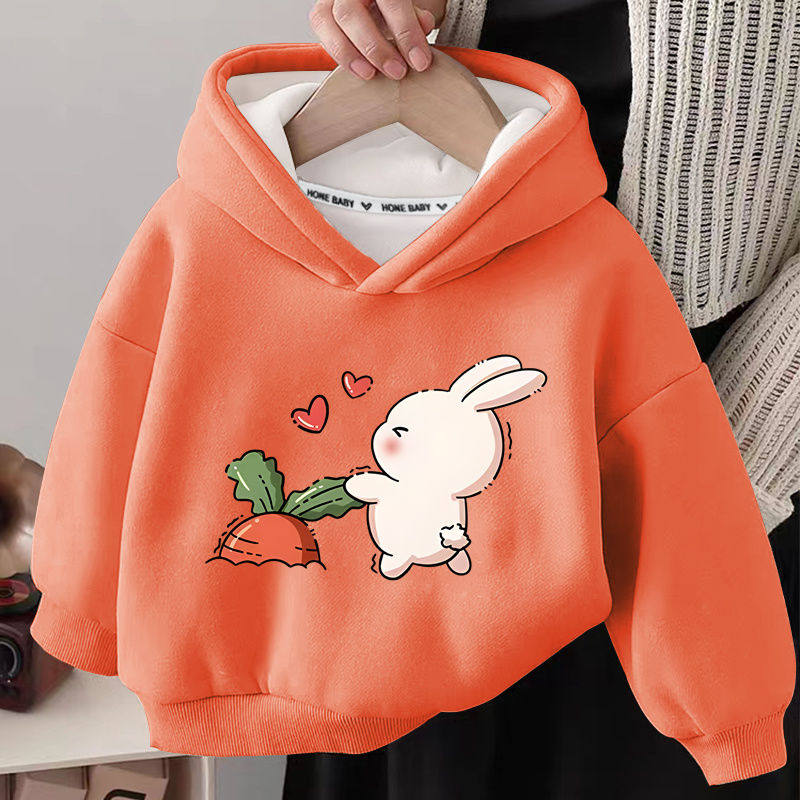 女童加绒卫衣2024新款宝宝冬装韩版洋气中小童加厚连帽套头上衣冬