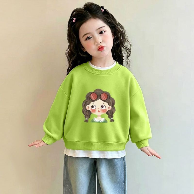女童春秋纯棉假两件卡通卫衣