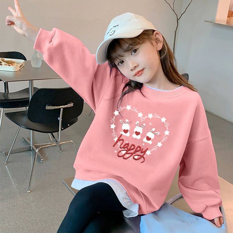 女童洋气纯棉卫衣2026春装新款韩版中大童休闲假两件时尚上衣春秋