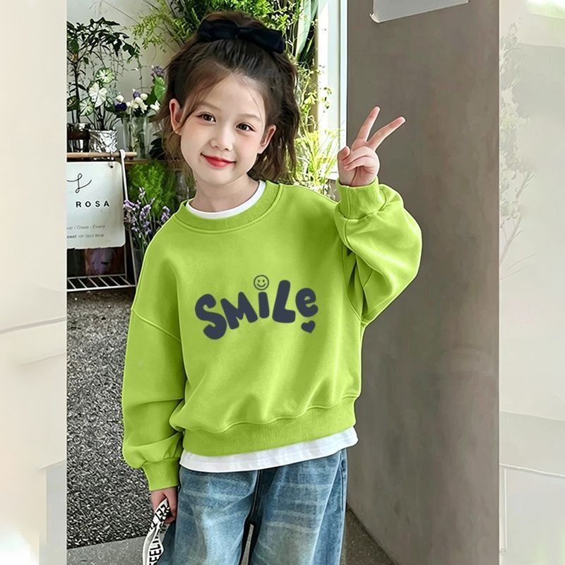 女童春秋纯棉假两件字母卫衣