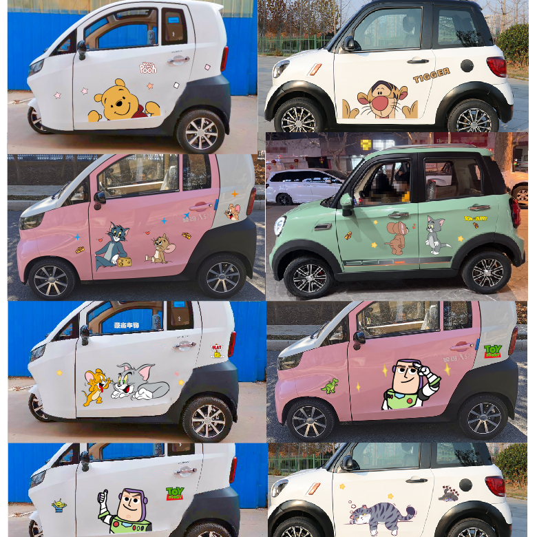 爱玛电动车盛昊大阳巧客三轮车贴纸卡通小熊维尼猫和老鼠巴斯车贴