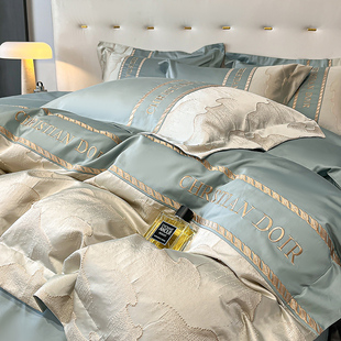 高级A类160支浮雕刺绣四件套轻奢全棉被罩套床笠纯棉超柔裸睡床品