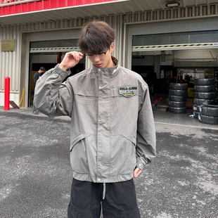 【王零五】春季美式复古小众设计刺绣魔术贴短款夹克机能设计款外