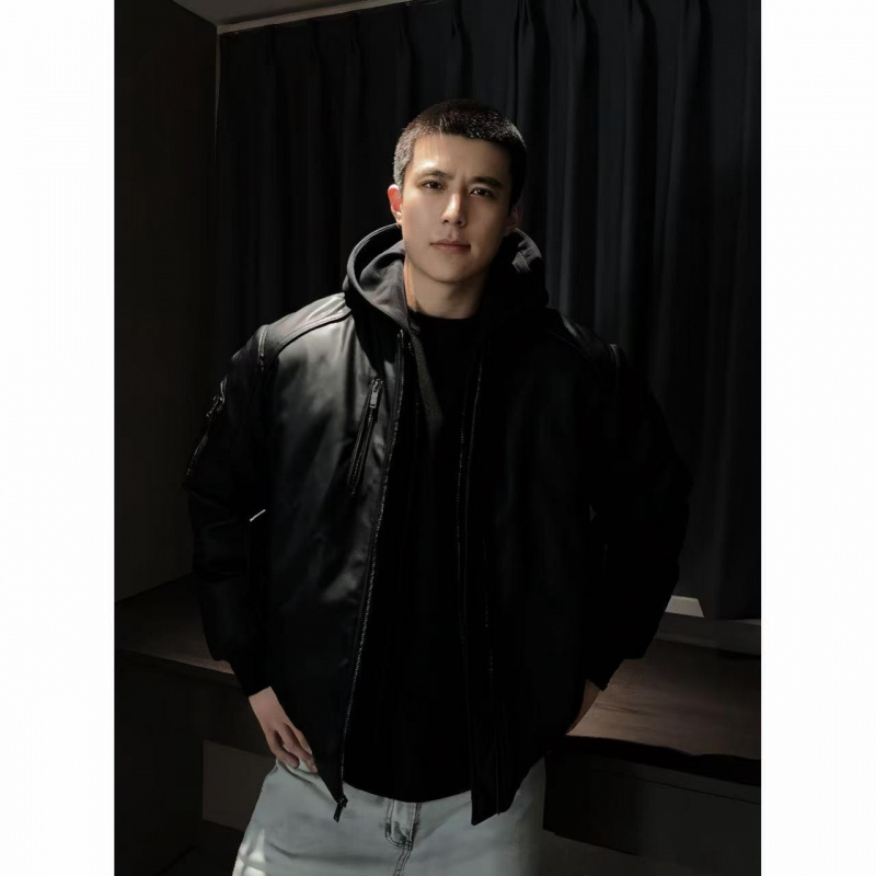 【西博】美式皮衣羽绒服假两件可拆卸90白鸭绒连帽立领羽绒服