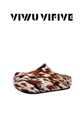 V5 VIWU·VIFIVE「麋鹿·拖」流光风马毛拼色厚底小众包头勃肯鞋