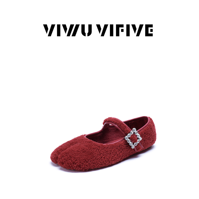 法式羊羔毛分趾芭蕾风平底单鞋女