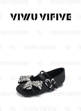 V5 VIWU·VIFIVE「语蝶」平底单鞋女真丝水钻蝴蝶结双排扣玛丽珍