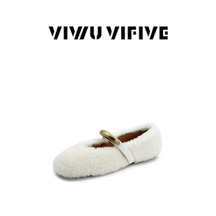 V5 VIWU·VIFIVE女鞋「金绵」羊卷毛芭蕾风圆头玛丽珍平底单鞋子