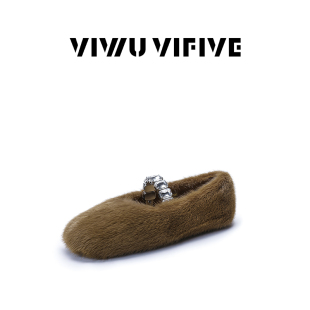「绒悦」流光貂毛水钻带芭蕾风圆头平底单鞋 VIWU·VIFIVE女鞋