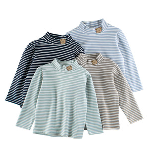 27kids品牌童装弹力莱卡棉打底衫儿童条纹中领男女童半高领衣服