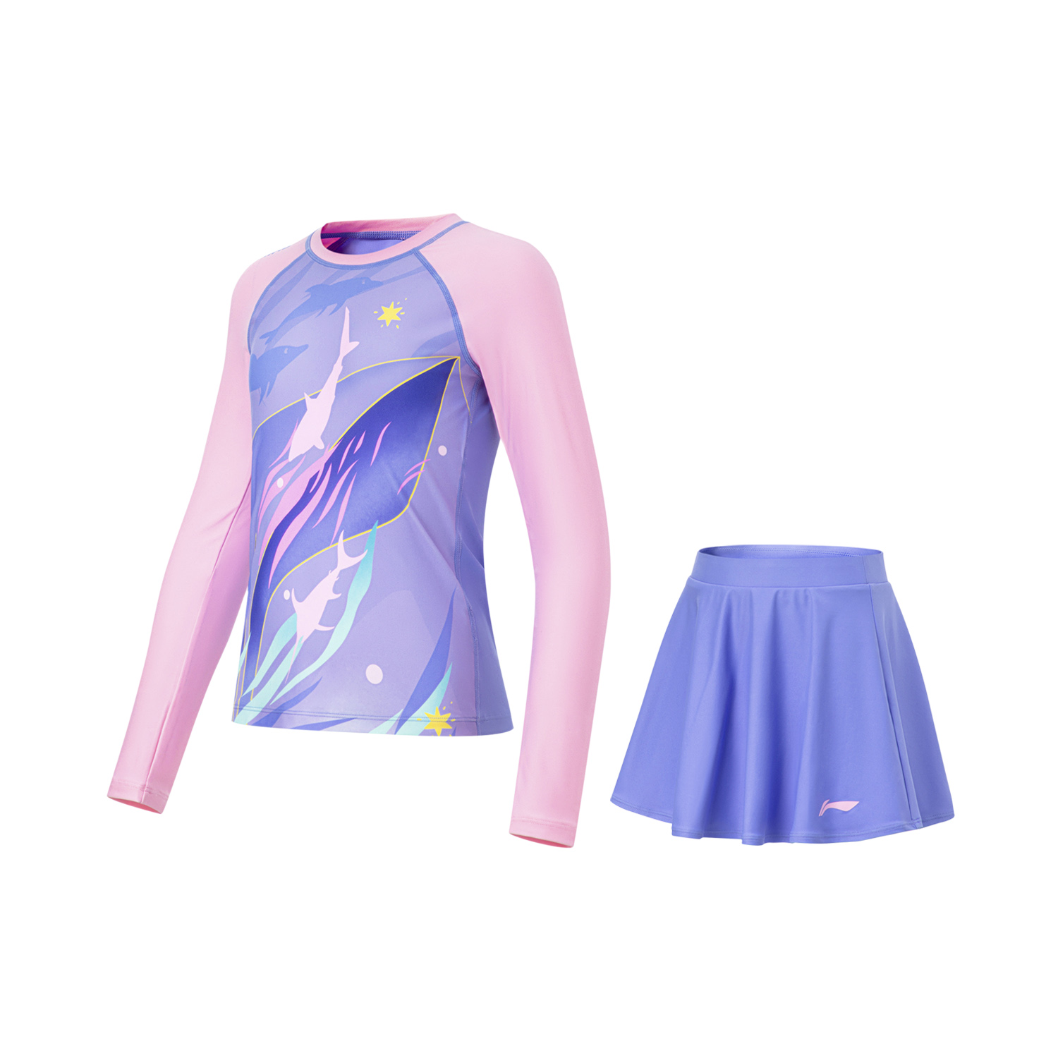 Lining/李宁正品秋季儿童训练系列撞色圆领防晒紧身泳衣裤YSLT004