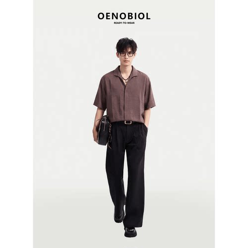 欧诺比男士真丝透气短袖衬衫