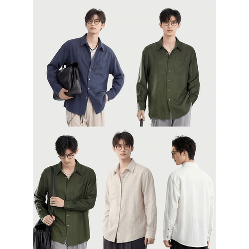 亚麻莱赛尔男士春秋透气亲肤衬衫