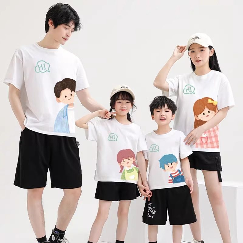 卡通漫画亲子装一家四口拍照全家装吸汗透气100%纯棉A类短袖t恤,童装/婴儿装/亲子装,T恤,淘宝优惠券,粉丝福利购,淘宝优惠卷