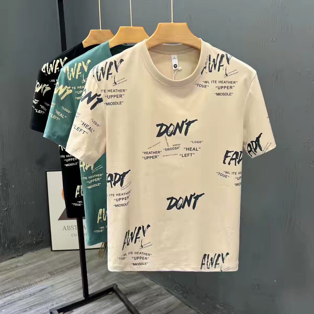 新款潮流T恤男装印花圆领高档时尚百搭冰丝速干大码宽松青年短袖