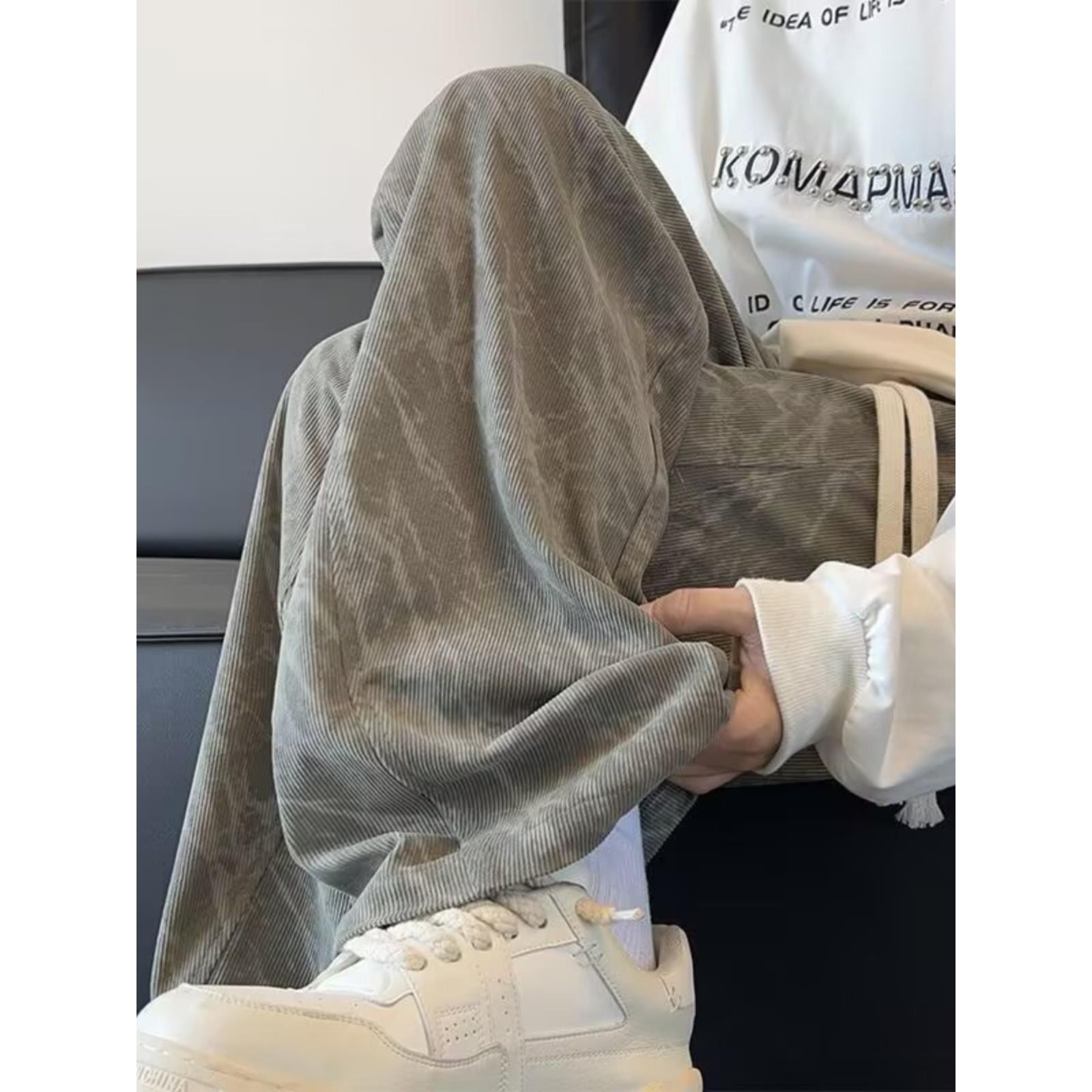 扎染灯芯绒裤子男女秋冬款直筒宽松阔腿长裤美式加绒卫裤休闲裤子