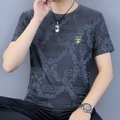 冰丝短袖 提花体恤男装 T恤夏季 速干半袖 潮牌上衣服 加肥加大码 男士