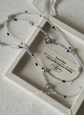 原创可调节灰色珍珠气质毛衣链女