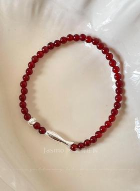 高级感红色红玛瑙s925纯银手链