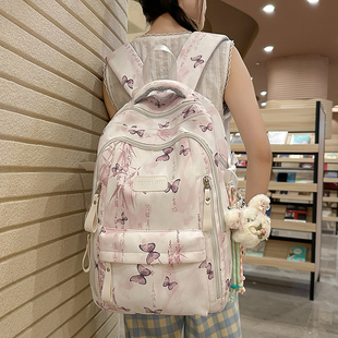 红鹮鸟初中双肩包日韩风大容量高颜值印花蝴蝶背包学生书包女校园