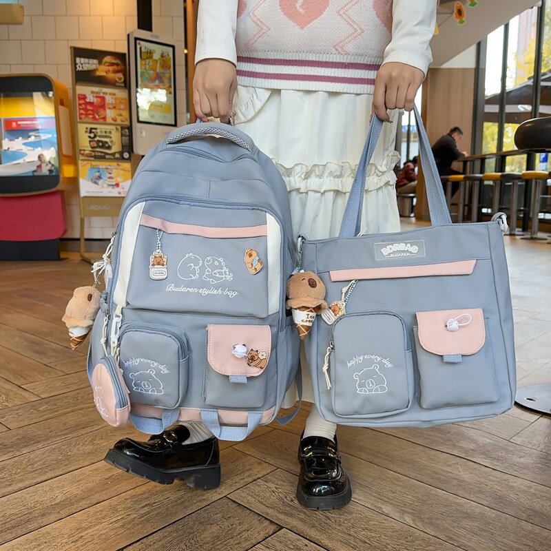 日系ins学院风书包女 百搭撞色大容量双肩包初中女生高中学生背包