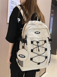 原宿日系书包大容量工装初中学生双肩包复古男机能美式校园风背包