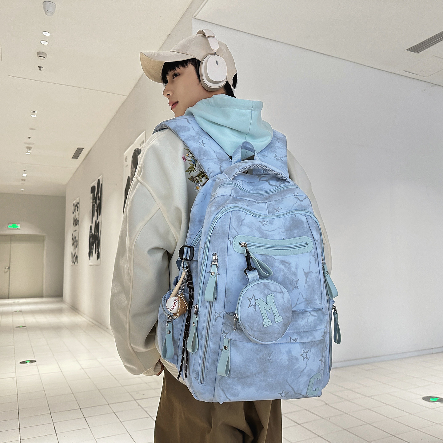 红鹮鸟印花大容量学生双肩书包