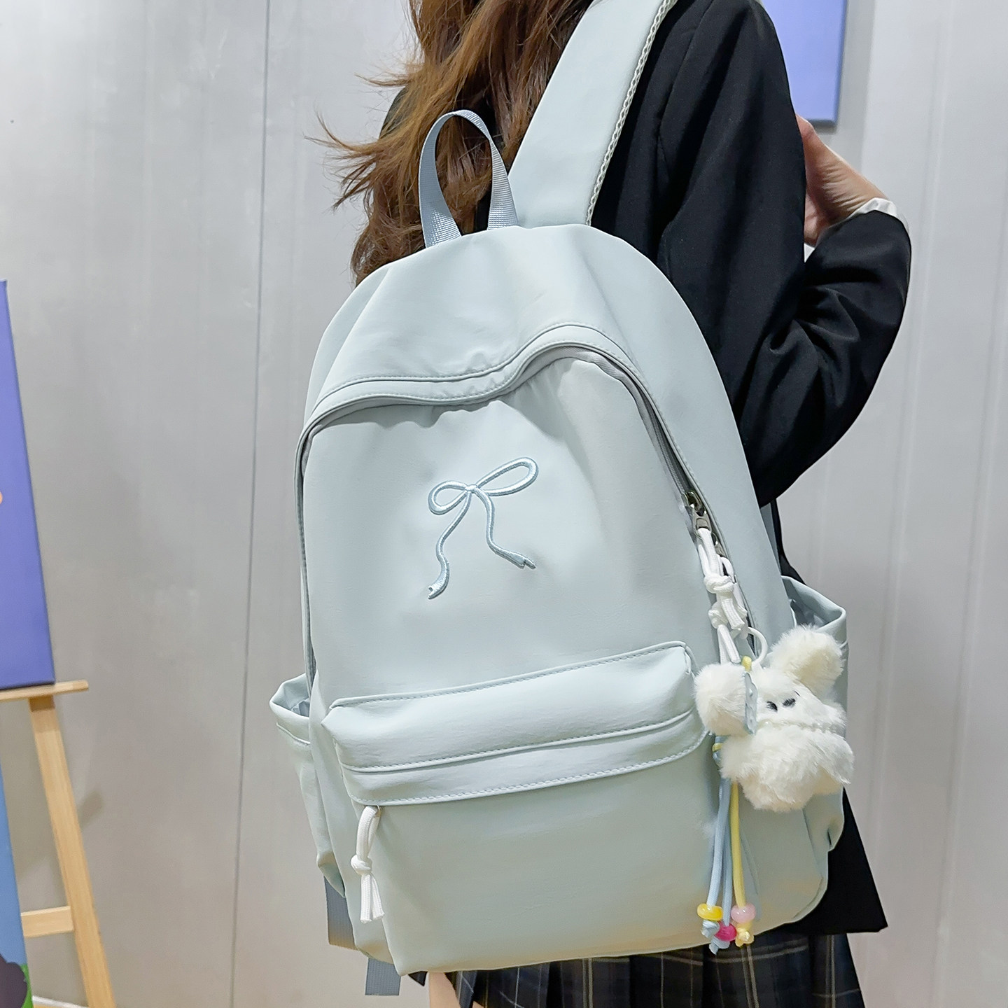 红鹮鸟初中女高中生韩系书包ins小众蝴蝶结双肩包大容量潮背包