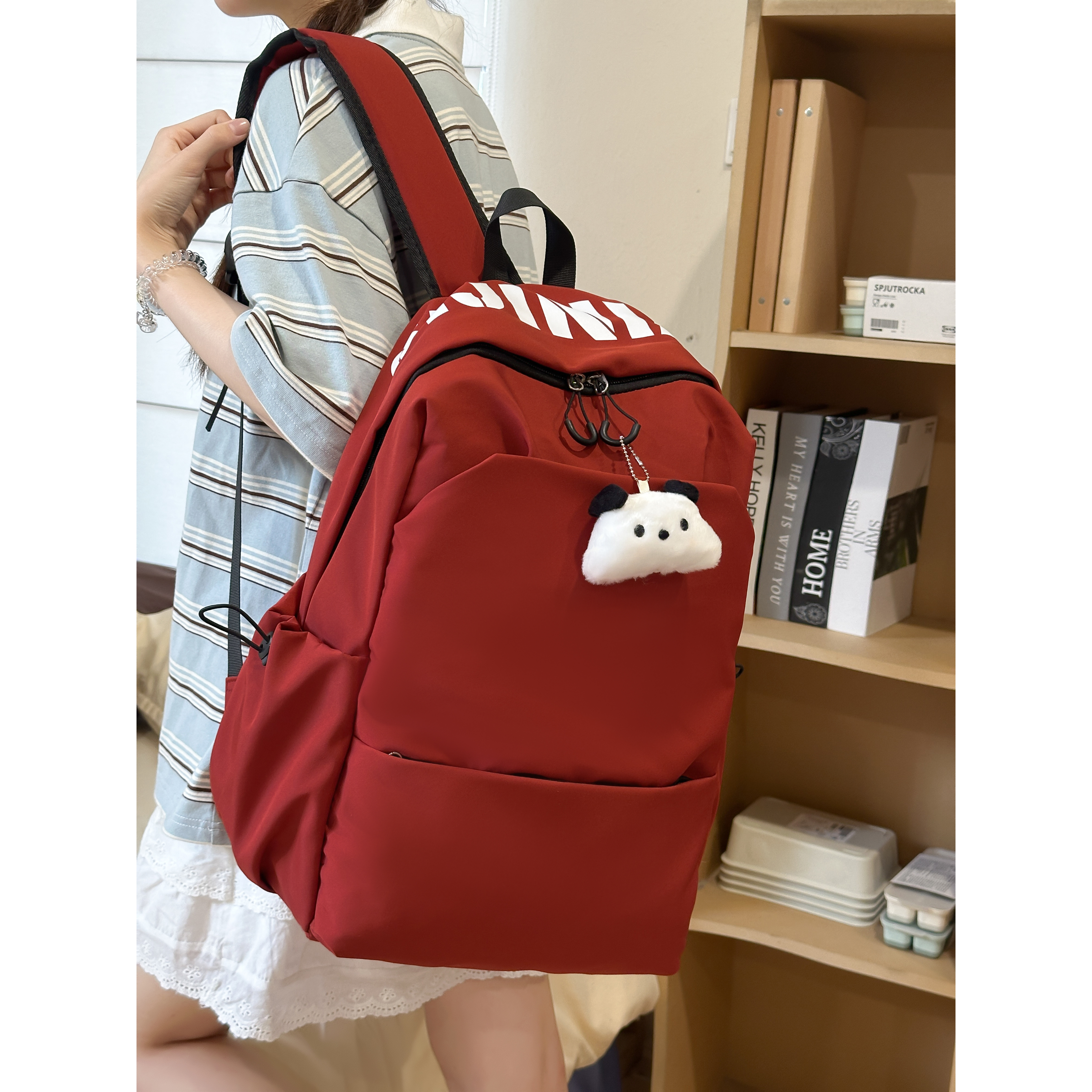 红鹮鸟书包女初中生ins风高颜值简约大容量双肩包高中学生背包