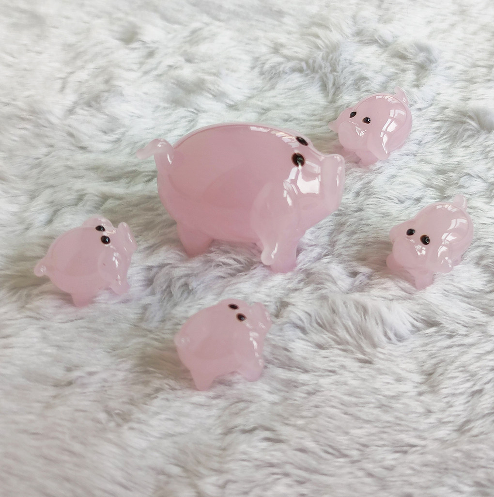 非物质文化遗产传承纯手工北京料器琉璃猪带四小猪一家桌面小摆件,家居饰品,桌面摆件,淘宝优惠券,粉丝福利购,淘宝优惠卷