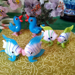 80年代出口纯手工非遗传承工艺品老料器琉璃可爱热带鱼招财小摆件