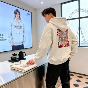 男款超好看卫衣连帽超好看加绒青少年美式痞帅高级感外套春秋冬季