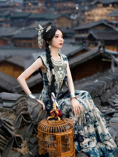 新款蜡染系列苗族服装女旗袍改良版性感修身民族风演出服古风摄影