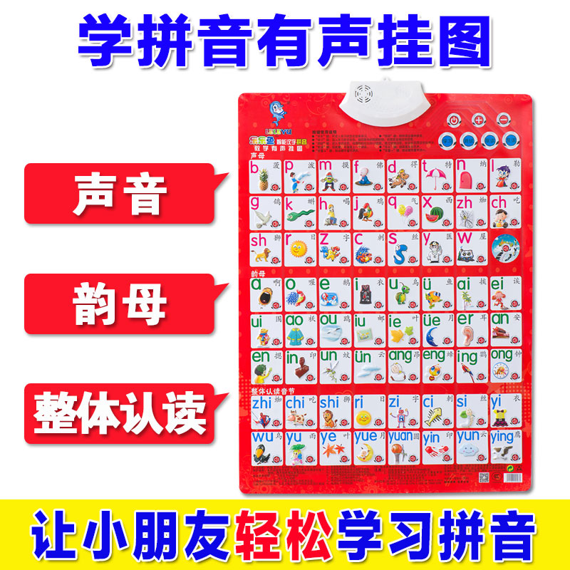 幼儿童小孩子学字认识汉语拼音字母表有声挂图全套启蒙一年级发声