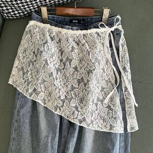 浪漫蕾丝风白色不规则半身裙女系带叠穿屁帘韩系短裙