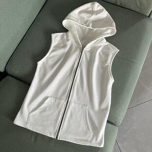 漏白边拉链连帽卫衣帽子无袖纯棉中长款女背心打底叠穿毛衣卫衣