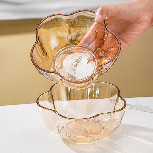 家用高颜值琥珀梅花玻璃碗2只装个性沙拉碗餐碗