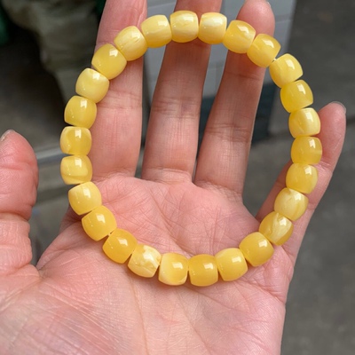 琥珀蜜蜡手串鸡油黄单圈男女款手链文玩桶珠墩子佛珠老型珠配饰