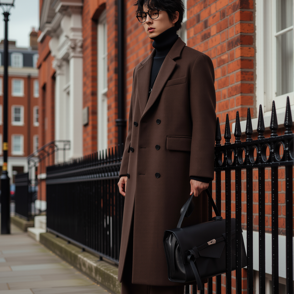 轻奢极简风男士羊毛大衣中长款