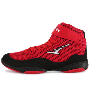 新款摔跤鞋深蹲鞋拳击鞋男女训练透气魔术贴耐穿儿童中帮护脚踝红