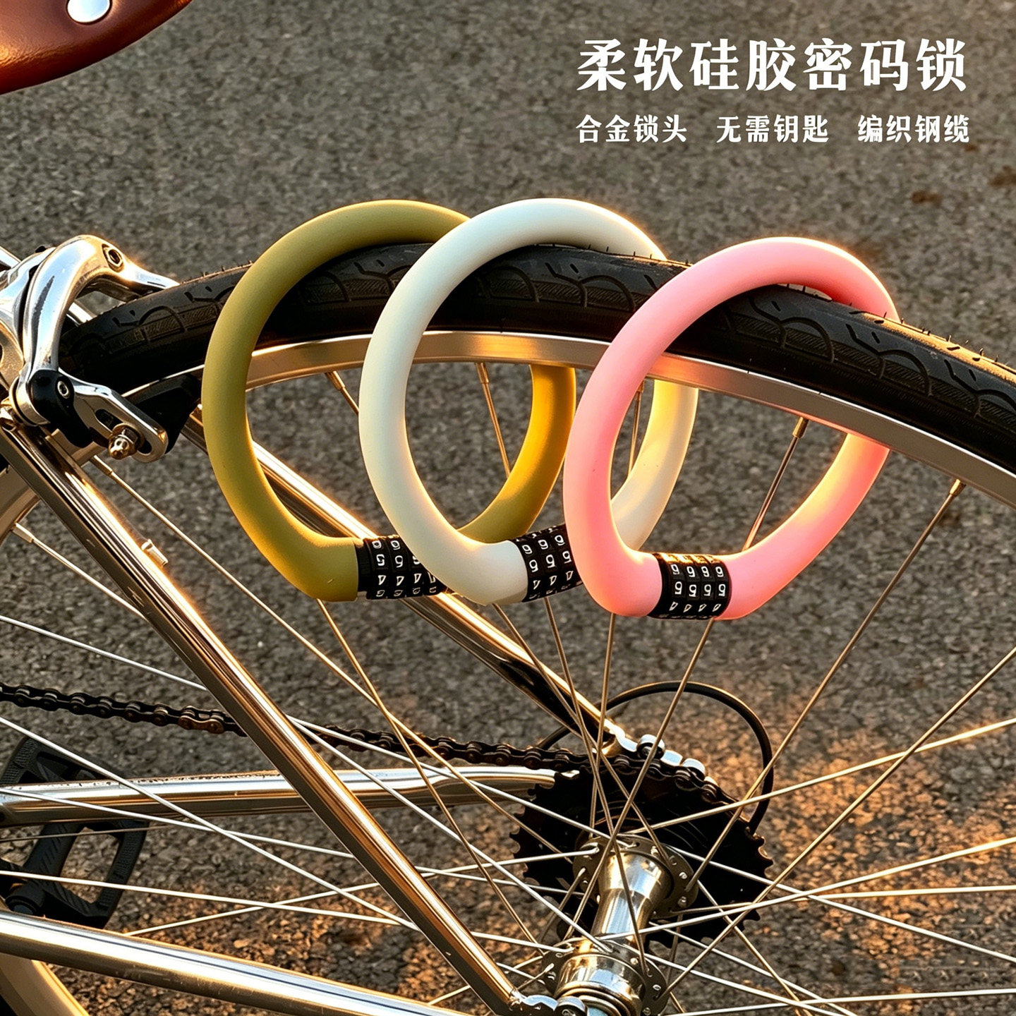适用于永久自行车锁密码锁防盗专用便携式山地公路车硅胶钢缆挂锁