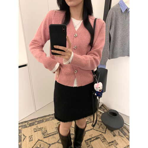 可可-排扣爱心扣纯色气质款洋气纯色针织开衫（含12.6绵羊毛）652