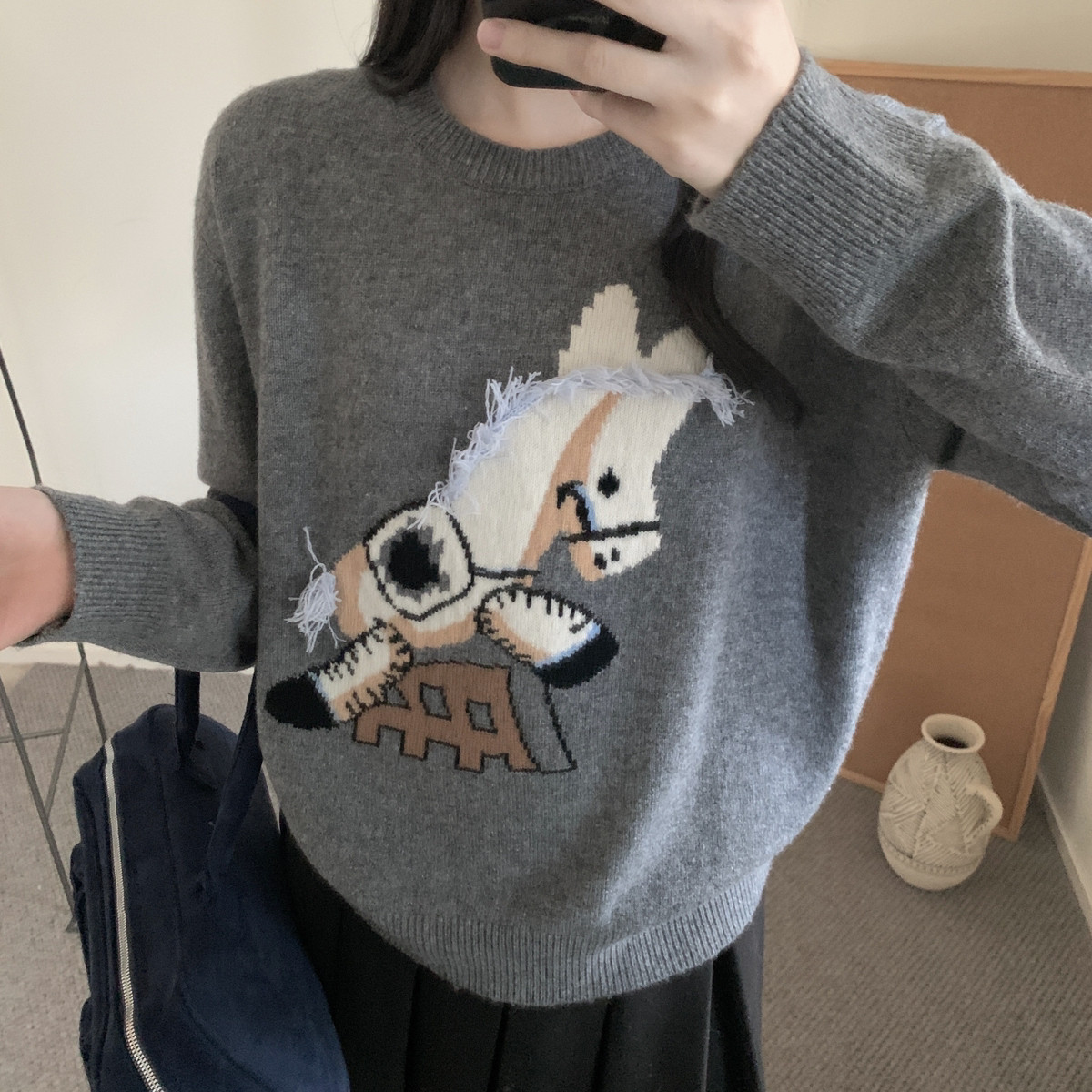 MUUTIS牧缇-约可爱童趣刺绣小马全羊毛针织衫（含100绵羊毛）GXB6